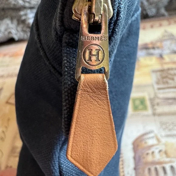 Hermes navy toile bolide pouch - Picture 6 of 8